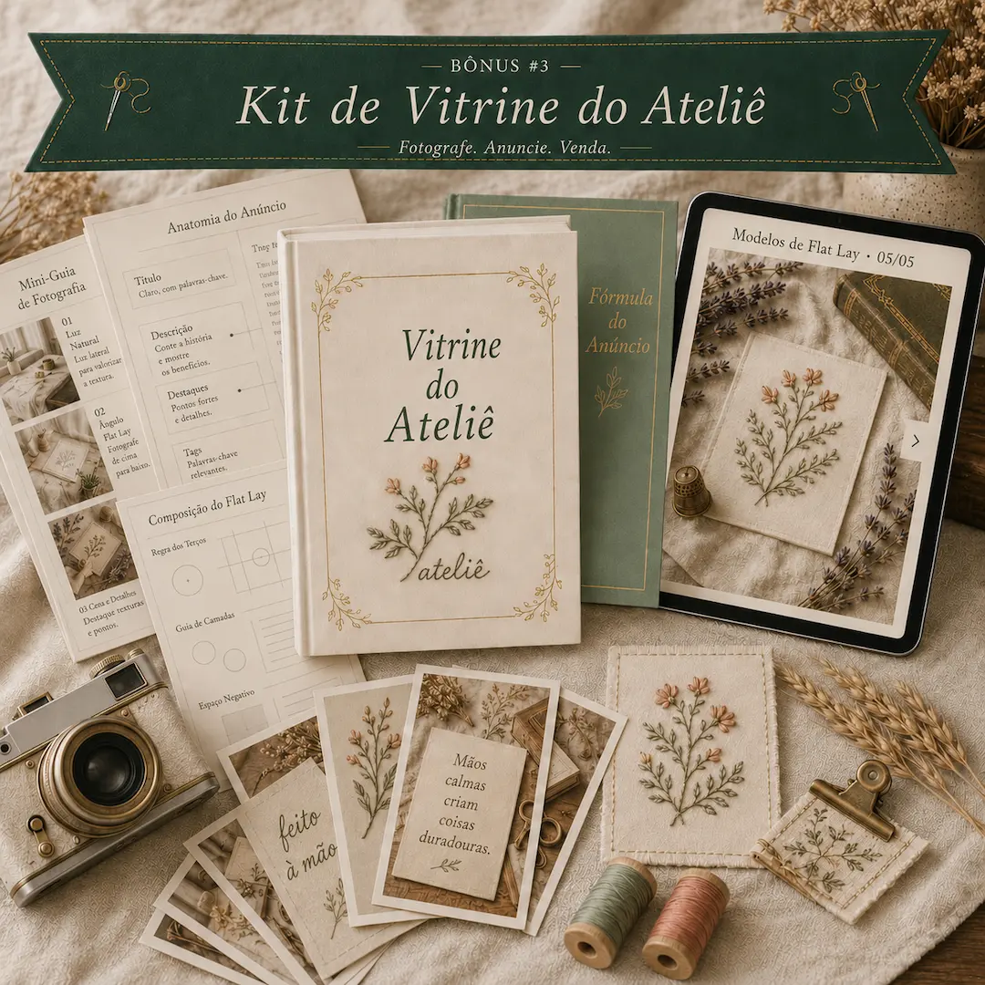 Kit de Vitrine do Ateliê com materiais para fotografar, anunciar e vender