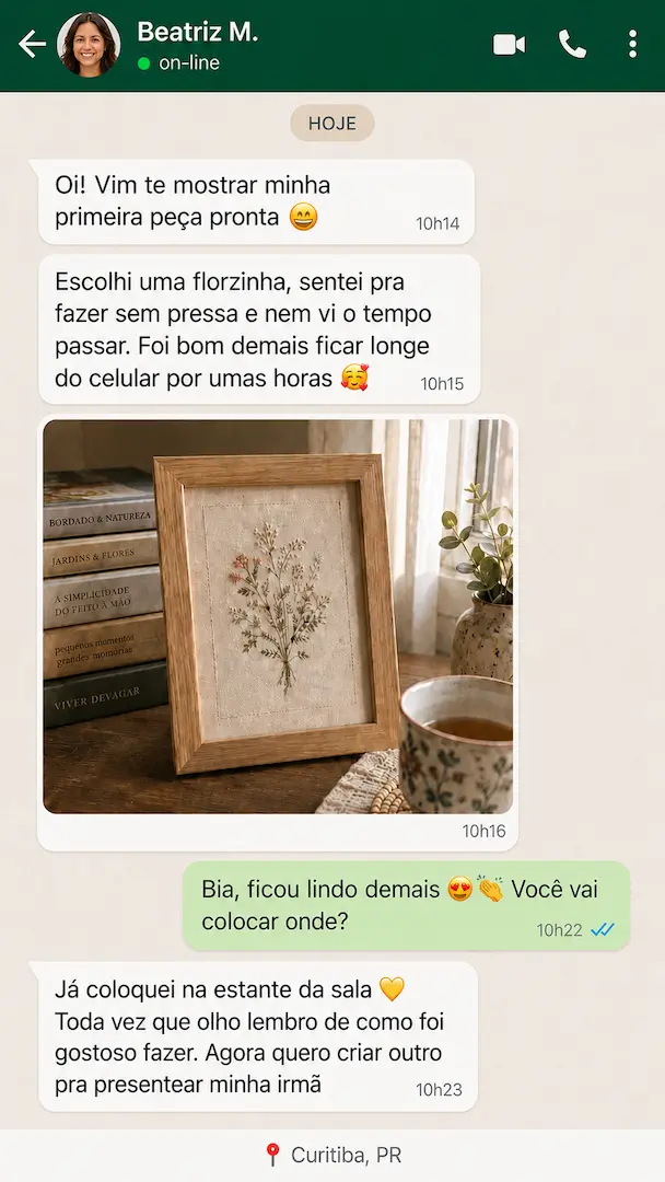 Conversa com Heloisa S. sobre marcadores bordados e vendas